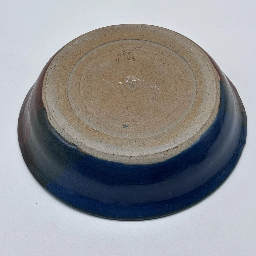 Handmade‎ Stoneware Blue Brown Bowl Farmhouse Pottery Homemade